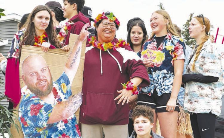 The Junior class float in the TLHS Homecoming parade featured a likeness of Mr. Gimbel. Pictured in the back row are (l-r) Chloe Allen, Jackson Bigger, Nevaeh Fernandez, Mila Mowrer, Lexy Locken and Kaydence Ouzts; and (front) Claire O’Leary.
