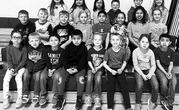 FRONT (L-R): Millie Brown Otter, Lincoln Biegler, Wilson Wiedmer, Leon Shoots the Enemy, Piper Schrempp, Barrett Hermes, Madelyn Pickner, TaRon Rousseau; 2ND ROW (L-R): Kai Pickner, Isaac Schweitzer, Austin Lindskov, Kendyl Gill, JeRon Rousseau, Remi Wiedmer, Oaklee Mutchler, Brynn Lemburg; 3RD ROW (L-R): Kateri Laurenz-Ducheneaux, Marley Ward, Levi Grazier, Karter Lindskov, Addison Swift Hawk, Pazlin Ducheneaux.
