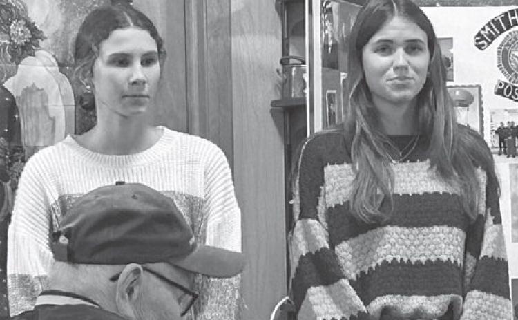 Girl’s State attendees Natalie Lawrence, left, and Meredith Maciejewski, spoke at the Isabel Veteran’s Day Supper on Sunday to relay their experiences at the week-event. Both said they now have a new-found respect for the way government works and the election system. Their attendance at Girl’s State was sponsored by the Isabel American Legion Auxiliary. Also attending Girl’s State but unable to attend the supper was Joie LeBeau.