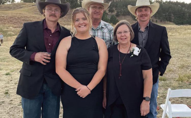 The Bill and LeAnn Lindskov family includes (l-r) Cooper and fiance Dryanne Schuelke, Bill, LeAnn, and Riley. The Lindskovs will be recognized during the Isabel Rodeo on Saturday and Sunday, Aug. 2-3.