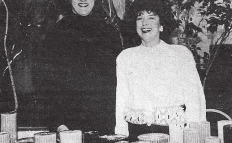 Dakota Country Candles, Isabel, was one of thirty South Dakota made companies to display at the South Dakota Tourism Conference on January 22 in Pierre. Pictured with owner Margaret Lindskov (RIGHT) is First Lady Linda Mickelson. (Isabel Dakotan, February 6, 1992)