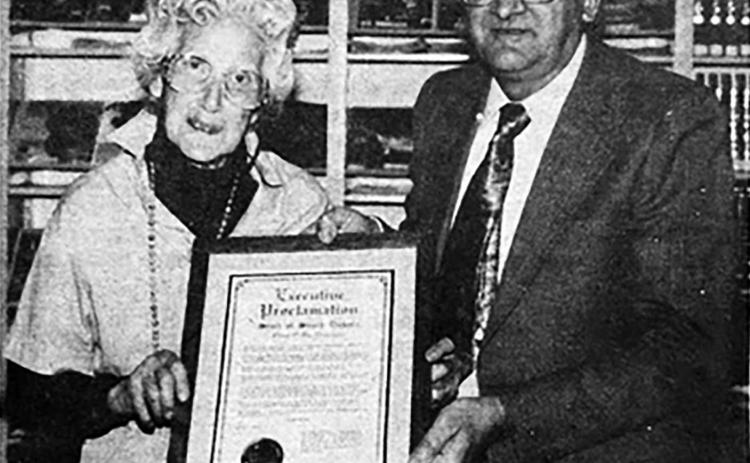 Helen Ross Day Saturday, May 15 was Helen Ross Day in Timber Lake and in South Dakota. An executive proclamation signed by Governor Walter D. Miller was presented to Helen by Mayor Lloyd Kjellsen at the open house at the museum and library on Saturday. Timber Lake Topic, May 20, 1993