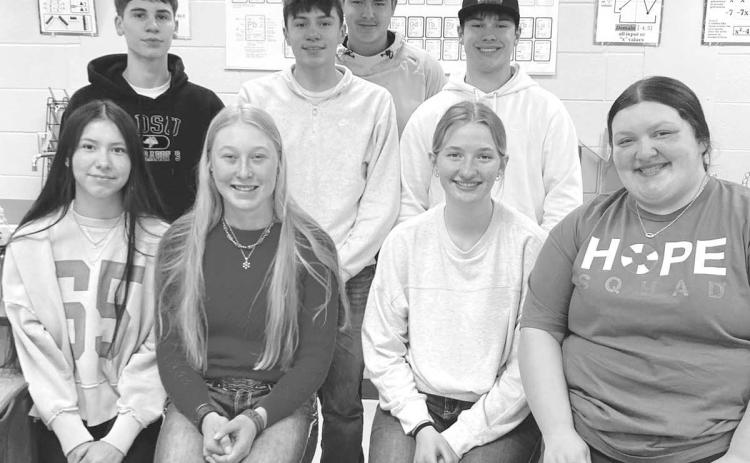 Pictured are: FRONT (l-r): Amanda Red Bear, Talley Locken, Paislee Keller, and Anna Kraft; BACK: Braden Lawrence, Sidney Morgan, Kanton Hunt, and Blaise Lei.
