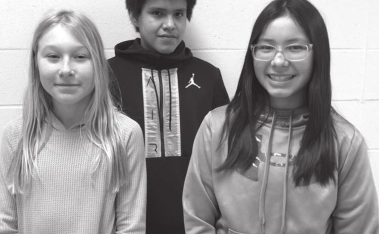 SIXTH GRADE SPELLERS.Talley Locken (winner), Harlem Mutchler (alternate) and Amanda Red Bear (alternate). NOT PICTURED: Hudson Gill (winner)