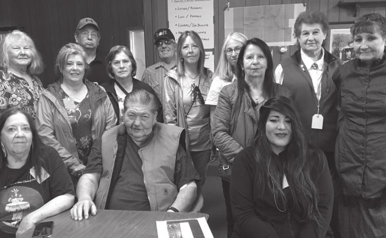Descendants at reunion FRONT(L-R): Danialle Rose, Rick Pritzkau, and Robin Haskell Rousseau; BACK: Donna Jorgenson, Allyson McGuire, Bruce Brown Wolf, Judy Numann, Clinton Simon, Cindy Bowne, Julia Pinnell, Bonnie Wagner, MaryLu Griffith, Ann LeCompte. NOT PICTURED: Regina Hinzman.