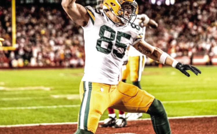 Timber Lake native Tucker Kraft, a second-year tight end with the Green Bay Packers, is not participating in organized team activities during the off-season after suffering an injury while weightlifting. He’s expected to return to practice by the training camp season. Photo courtesy of Green Bay Packers
