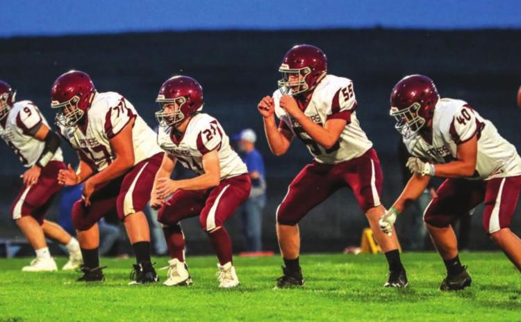 Photo by Robert Slocum Timber Lake players (L-R) Hank Kraft, Pat Marshall, Caleb Quinn, AJ Lindskov and Jaiden Ducheneaux work on offensive plays before a game earlier this season.