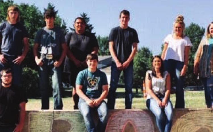AT LEFT: Homecoming royalty candidates at McIntosh High School are FRONT (L-R): Riley Lafferty, Carson Bailey, Meghan Maher, Haley Yellow Earrings; BACK: Logan Lafferty, Rambur Thunker, Sterling Maher, Jayden Fox, Zach Bertolotto, Kaydra Jaragoske, and Reyna Nehl.