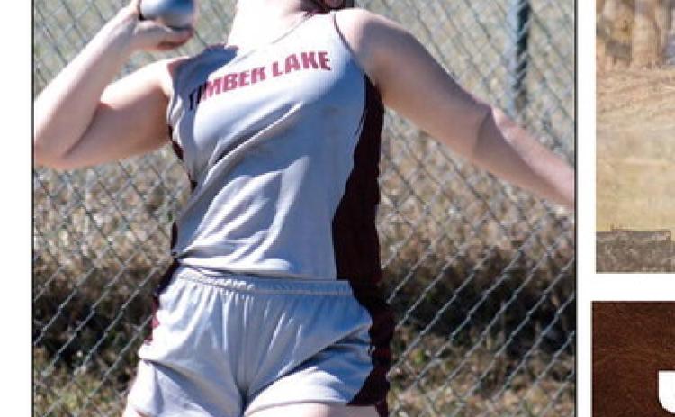 Timber Lake’s Katelyn Biegler competes in the shot put during recent track and field action. Biegler, an eighth grader, placed eighth overall at the Sully Buttes MS/JV Early Bird Meet. Photo by Jon Flatland