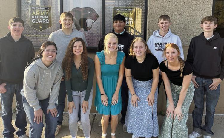 Students at Timber Lake High School will celebrate Homecoming next week beginning on Sunday, Sept. 28, with a Booster Club BBQ at 3:30 p.m. and coronation at 6 p.m. in the school theater. Candidates for this year’s royalty are (back row, l-r) Cullen Biegler, Braylen Hansen, Hayden Thompson, Holden Gill and Gavin White; (front row, l-r) Presley Goldade, Arianna Bieber, Hailey Roggow, Emma Johnston and Sara Keller. More information can be found on the Refrigerator Door on page 3. Photo by Megan Bickel