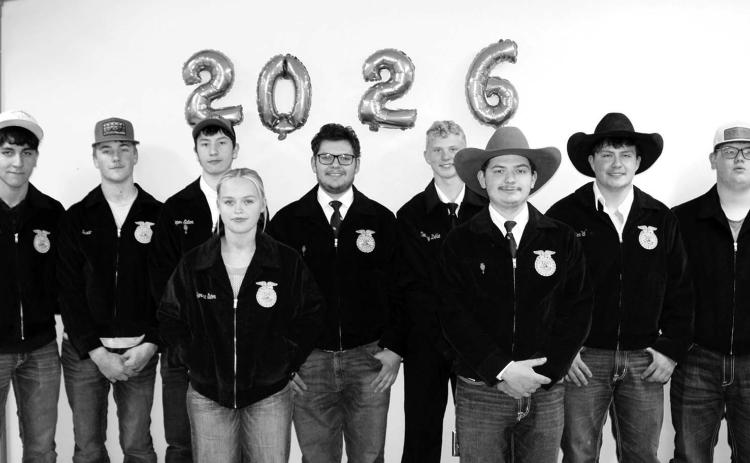 Dupree FFA members who attended the end-of-year event. Front (lr): Jada Brewer and Maverick Lemke; Back: Gaby LaPlante, Ransom Martin, Rio De La Rosa, Wyatt Lemke, Zach Dekle, Kwinsy Russell, and Madden Gunville. NOT PICTURED: Enrique Yankton, Garrick Dekle, Minda Woodward, and Bayleigh Cudmore. Photo by Patty Peacock