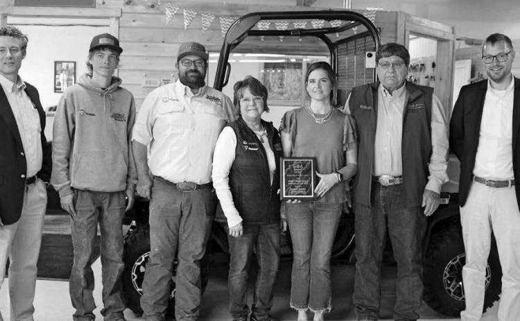 Butte County Equipment was awarded the 2025 Family-Owned Small Business of the Year award from the South Dakota Small Business Administration (SBA). From left: Justin Everett, SBA Regional Administrator, Jadon Jensen, Aaron Lindskov, Margaret Lindskov, Kenita Jensen, Dennis Lindskov and Bryson Patterson, SBA South Dakota District Director.