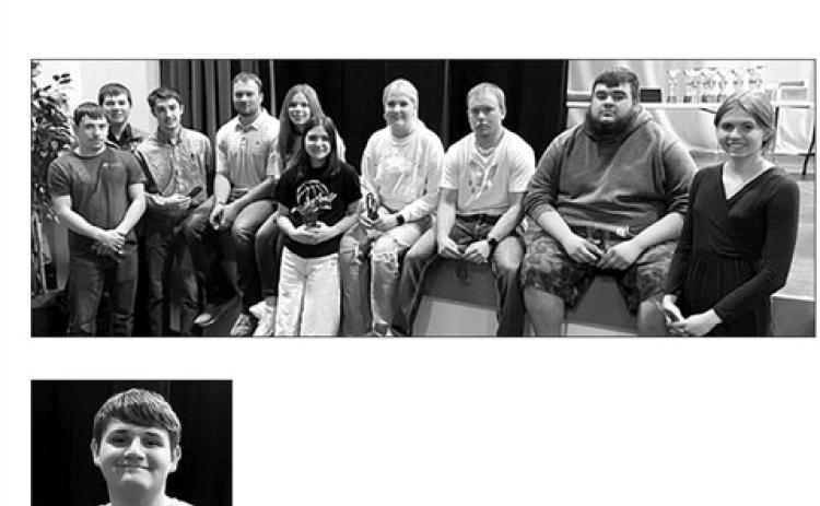 Seniors who received FFA honor cords for graduation(L-R): Slater Ducheneaux, Konor Lindskov, Caleb Bieber, A.J. Lindskov, Cindy Hoyt, Abby Linderman, Code Enright, Jayden Miller, Dawson Jewett, Natalie Biegler. NOT PICTURED: Tobi Hintz, Thane Keller.
