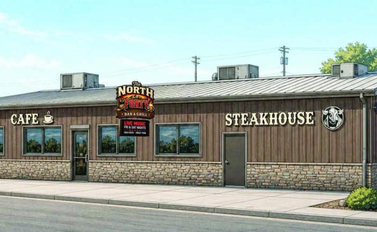 An artist’s rendering of the future exterior of the North 40 Bar &amp; Grill, formerly the Branding Iron and Sparky’s, on Main Street of Isabel. The business, closed since the end of 2025, was purchased by Todd and Marisa Lindskov and Bryce and Tennile Lindskov.