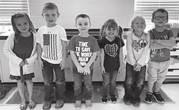 Pre-K 4 (L-R): Brie Parker, Vern Long, Paxton Schweitzer, Harper Biegler, Piper Schrempp, Lincoln Aberle.