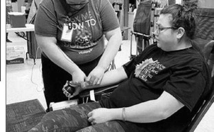 Pelagie Bridges of Timber Lake was one of the donors who gave blood at the Timber Lake Community Blood Drive on Wednesday, January 18. Vitalant conducted the blood drive at the Timber Lake Community Center. Photo by Kathy Nelson