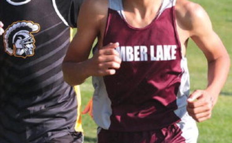 Timber Lake freshman Xavier Sanchez-Gonzalez finished 10th overall in the varsity boys division at the Mobridge-Pollock Cross Country Invitational run Saturday, Aug. 26, at Oahe Hills Golf Course. He posted a time of 19:42.92 on the 5,000-meter course. Photo by Jon Flatland