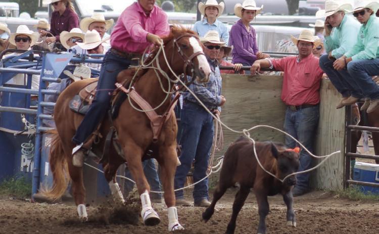 Riley Glines of McIntosh competes in a roping event at the State 4-H Finals Rodeo in Ft. Pierre.