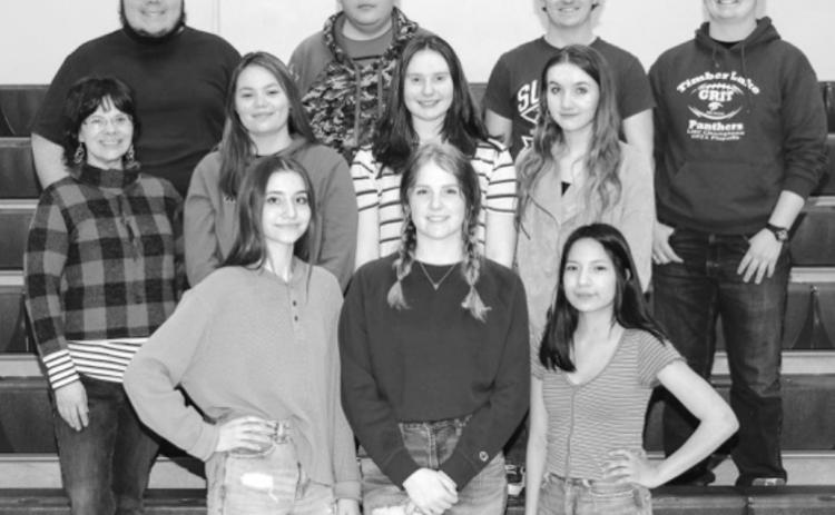 Chorus FRONT (L-R): Natalie Gross, Code Enright, Raylin Red Fox; MIDDLE: Director Julie Barnica, Michaela Alley, Brenna Atchley, Lola Hornick; BACK: Seth Barnica, Michael Rousseau, Caleb Quinn, Shawn Quinn. NOT PICTURED: Ameriah Eagleman.