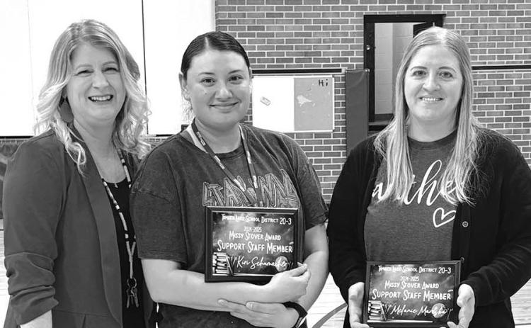 Elementay Principal Danae Paxton with Kiri Schumacher and Mel Mareska, recipients of the Missy Stover Award.